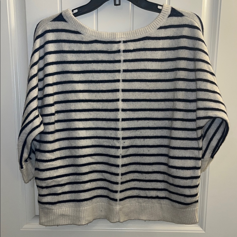 LOFT Cream and Navy Striped Crew Neck Sweater - Picture 8 of 8
